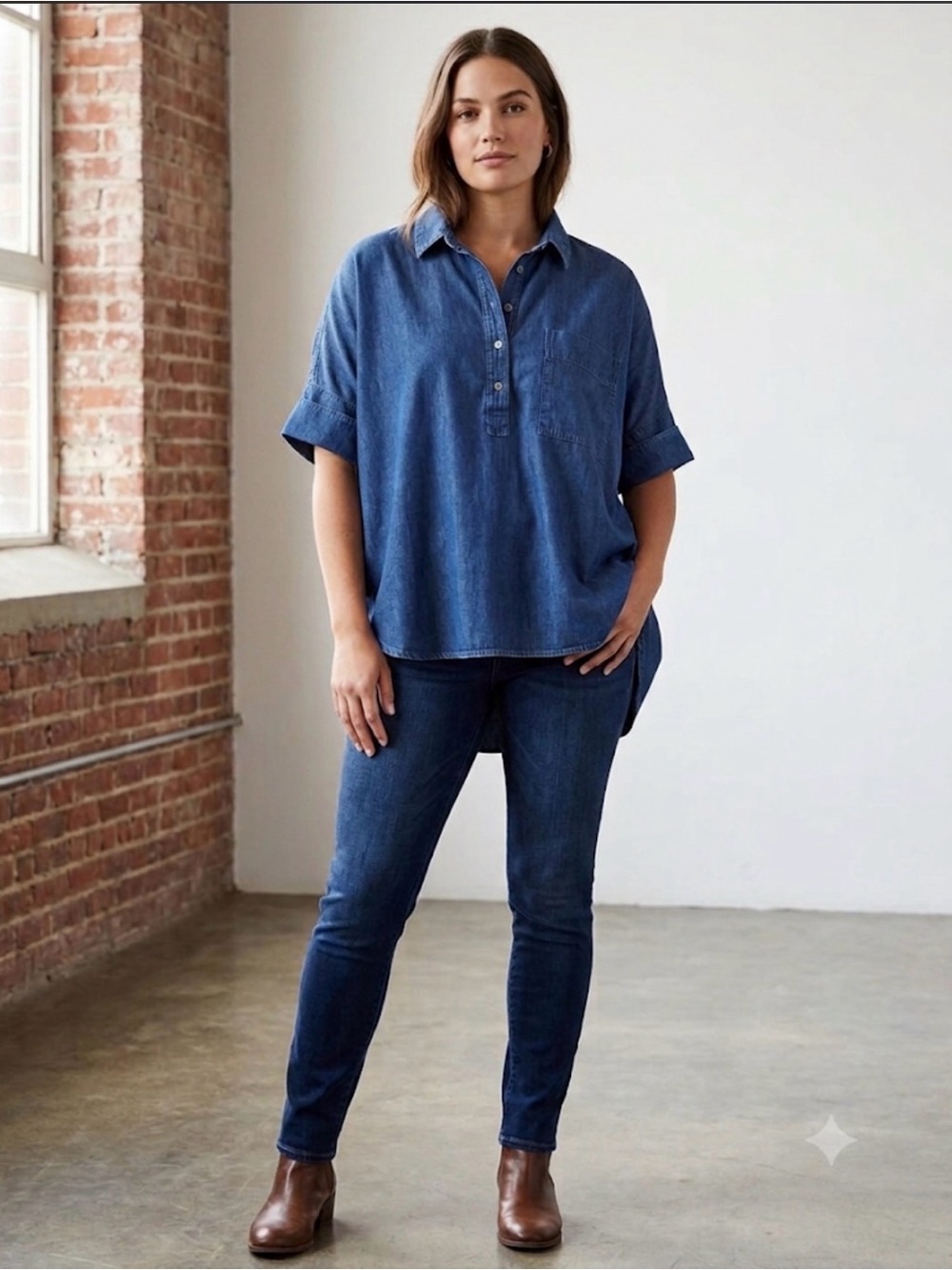 LOFT Indigo Oversized Denim Pullover Shirt